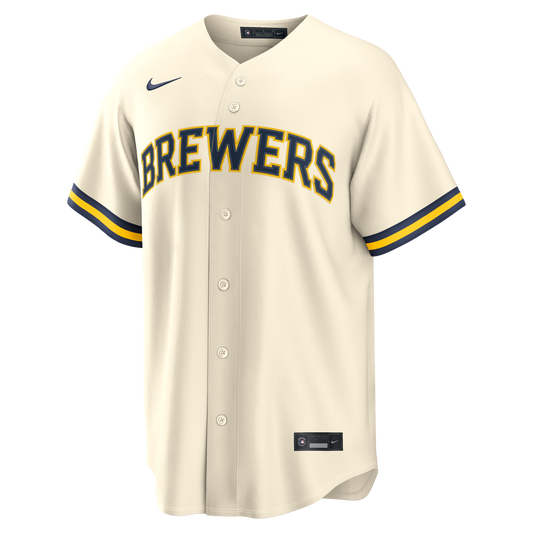 Camiseta réplica de local color crema Nike de los Milwaukee Brewers para hombre