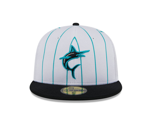 Gorra ajustada 59FIFTY de práctica de bateo de los Miami Marlins 2024 en blanco para hombre