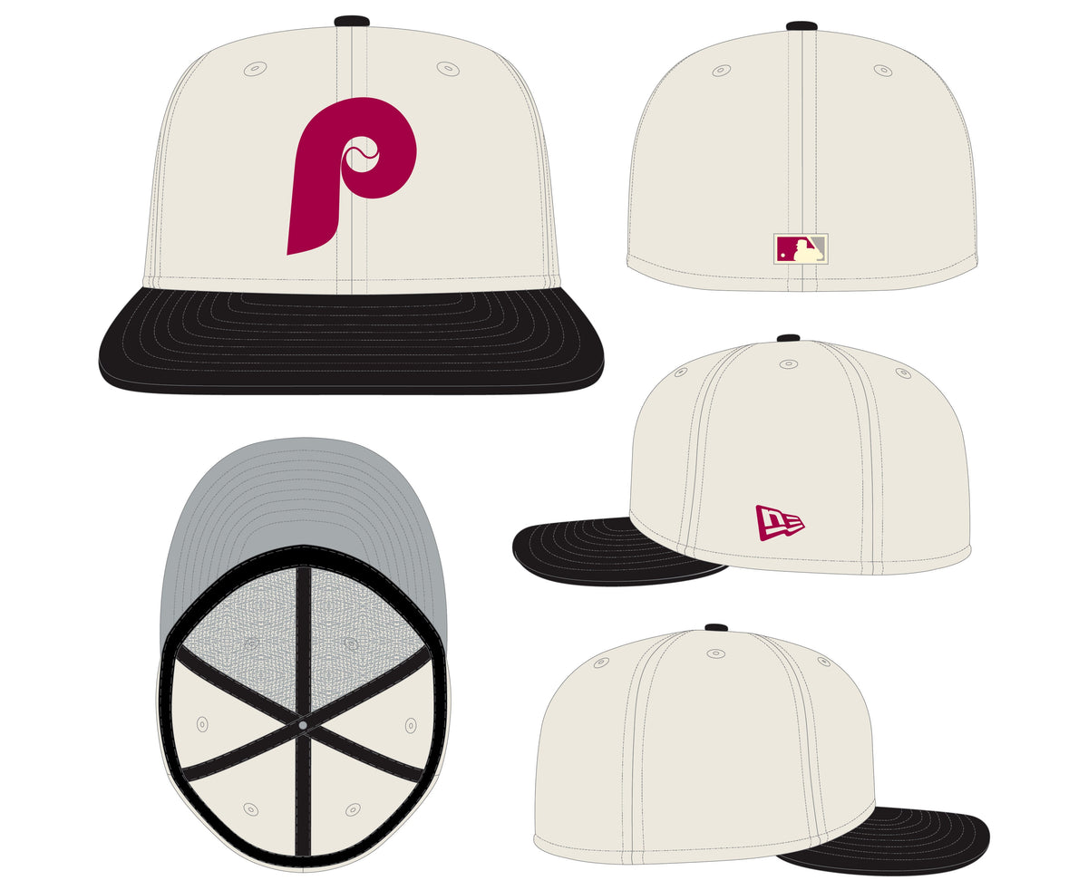 Philadelphia Phillies Cooperstown Collection Cream/Black Leather Visor New Era 59FIFTY Fitted Hat
