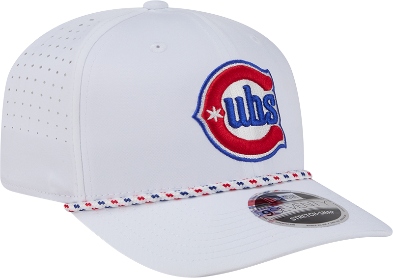 Gorra ajustable Stretch Snap de los Chicago Cubs New Era, segunda alternativa blanca, Sport Rope 9SEVENTY