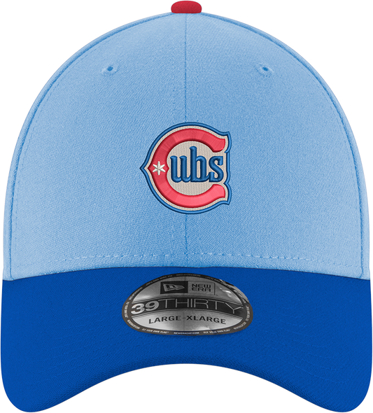 Gorra New Era 39THIRTY Flex de los Chicago Cubs, segunda alternativa en azul cielo/azul real