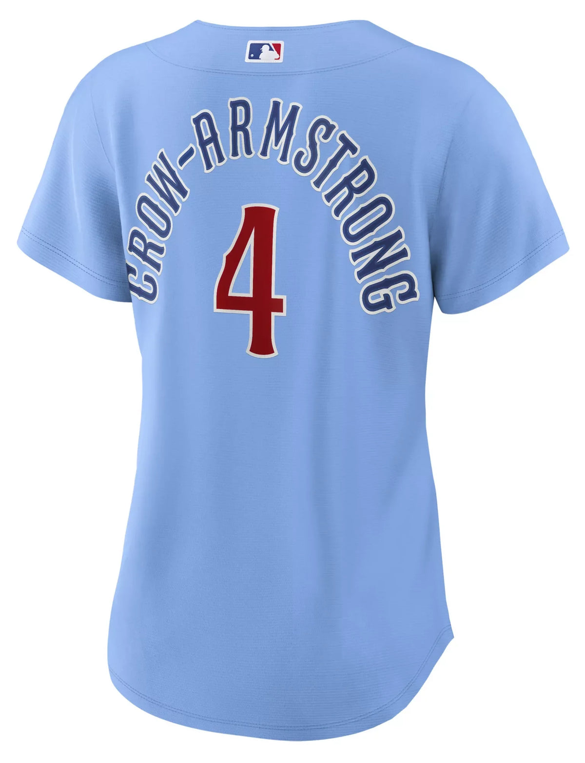 Camiseta réplica de jugador alternativo Nike azul empolvado de Pete Crow-Armstrong de los Chicago Cubs para mujer