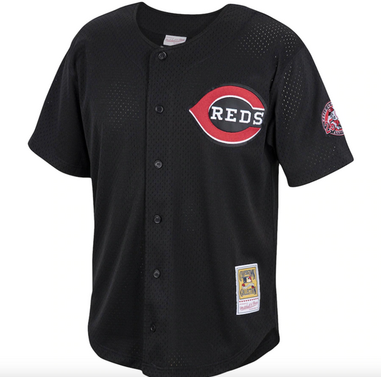 Camiseta de práctica de bateo negra Ken Griffey Jr. de los Cincinnati Reds, colección Cooperstown de Mitchell & Ness, para hombre