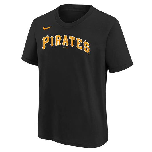 Camiseta juvenil negra Nike de los Pittsburgh Pirates con nombre y número de Paul Skenes