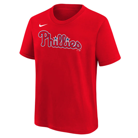 Camiseta juvenil Nike FUSE roja Bryce Harper con nombre y número del jugador