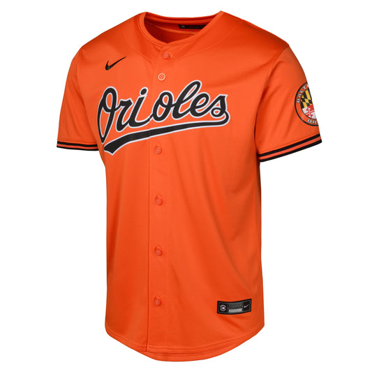 Camiseta réplica limitada juvenil de los Baltimore Orioles NIKE naranja alternativa en blanco