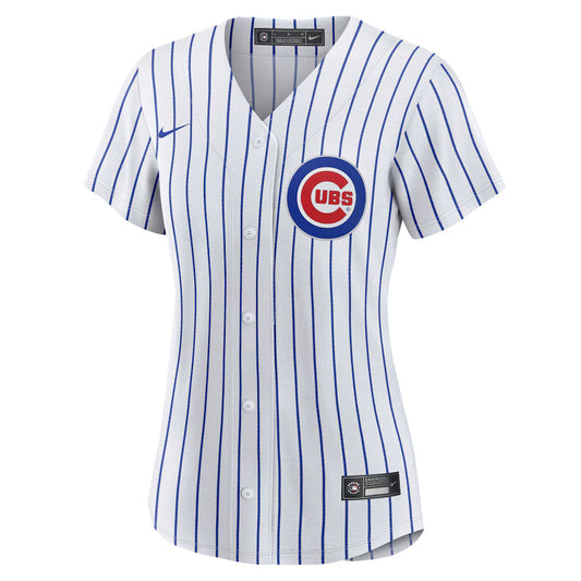Camiseta réplica de jugador Pete Crow-Armstrong de los Chicago Cubs para mujer, Nike, blanca, de local