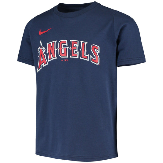 Camiseta juvenil Nike azul marino con nombre y número de Mike Trout de los Los Angeles Angels