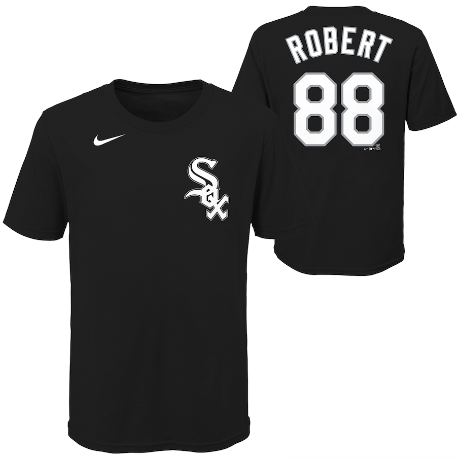 Camiseta juvenil de Luis Robert de los Chicago White Sox Nike negra con nombre y número