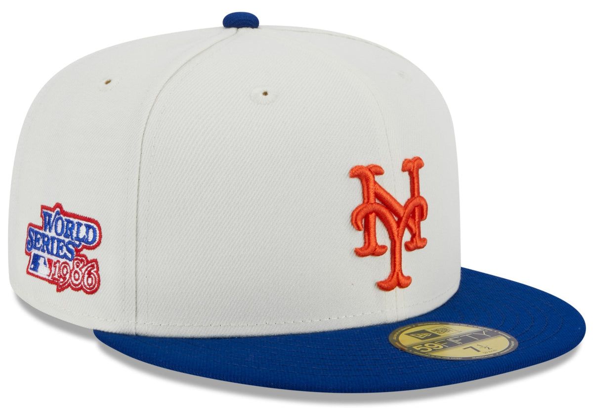 Gorra ajustada retro New Era 59FIFTY de los New York Mets de la Serie Mundial de 1982 en crema/azul real