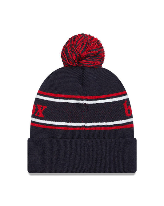 Gorro de punto con visera y pompón Marquee de New Era en azul marino de los Boston Red Sox