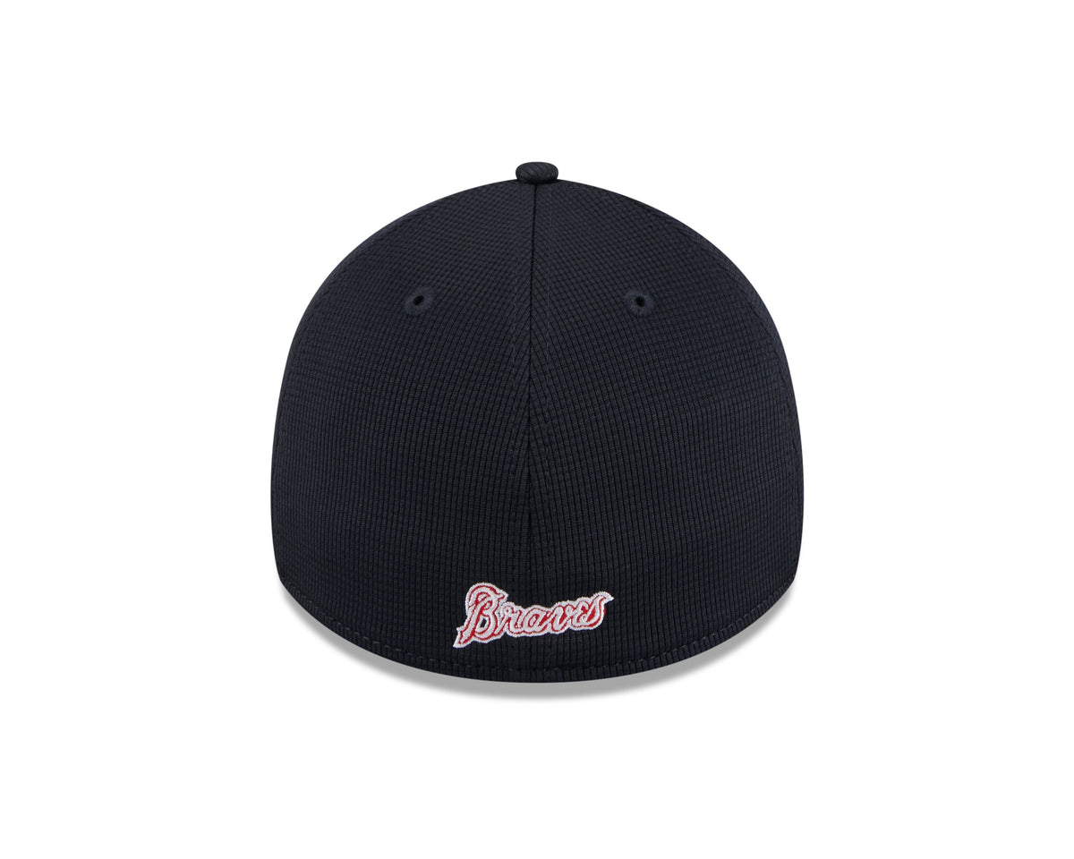 Mens New Era Atlanta Braves White/Navy 2024 Batting Practice 39Thirty Flex Fit Cap