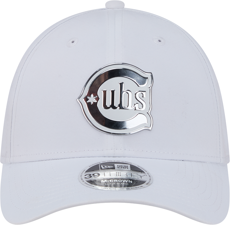Chicago Cubs New Era M-Crown 39Thirty Alternate 2 Metallic White Performance Flex Fit Hat