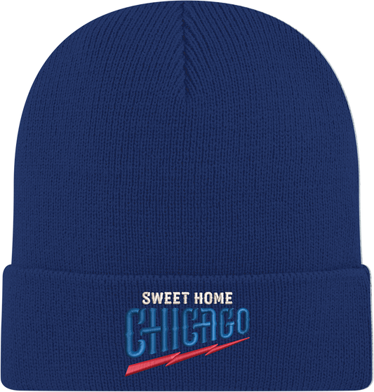 Gorro de punto con puños Chicago Cubs New Era azul marino con oso y guitarra