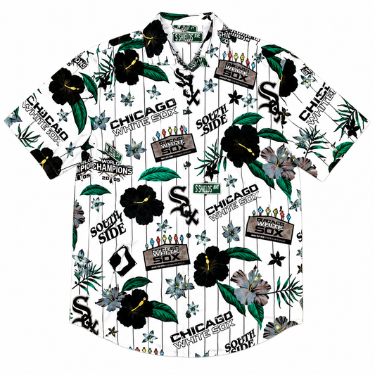 Camisa hawaiana blanca con botones y estampado floral de los Chicago White Sox para hombre