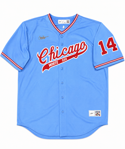 Men's Bill Melton Chicago White Sox Cooperstown Road Powder Blue/Red 1972 Premium Stitch Replica Jersey