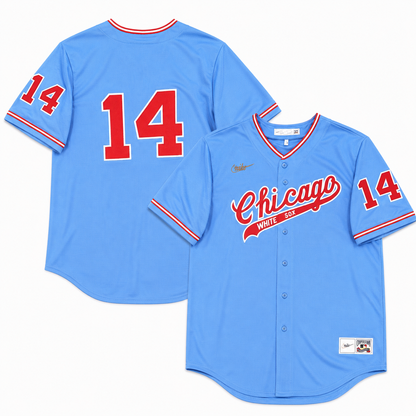Men's Bill Melton Chicago White Sox Cooperstown Road Powder Blue/Red 1972 Premium Stitch Replica Jersey