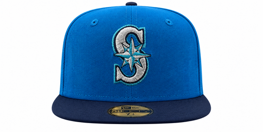 Gorra ajustada 59FIFTY de los Seattle Mariners New Era bicolor Sunwash azul océano inspirada en Nirvana Nevermind