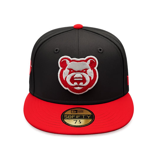 Gorra ajustada 59FIFTY New Era MILB bicolor negro/rojo de los Iowa Cubs
