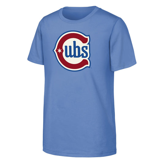 Camiseta azul claro juvenil con el segundo logotipo alternativo de los Chicago Cubs Blues