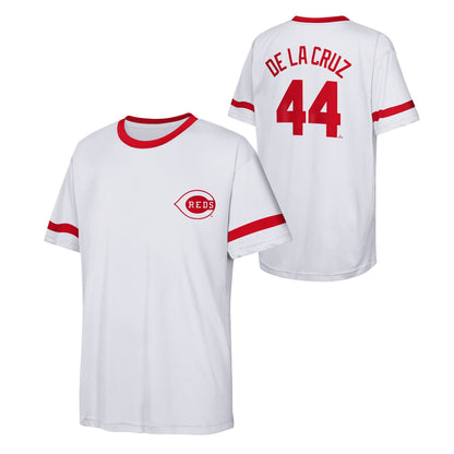 Youth Elly De La Cruz Cincinnati Reds Name and Number Sublimated White Jersey Top