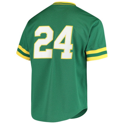 Men's Oakland Athletics Rickey Henderson 1991 Mitchell & Ness Green Cooperstown 1987 Mesh Batting Practice Jersey