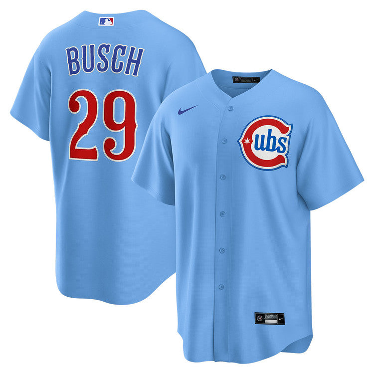 NIKE Men's Chicago Cubs Michael Busch #29 Light Blue 2nd Alternate Replica Jersey
