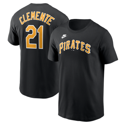 Men's Pittsburgh Pirates Roberto Clemente Nike Black Cooperstown Collection Name & Number T-Shirt