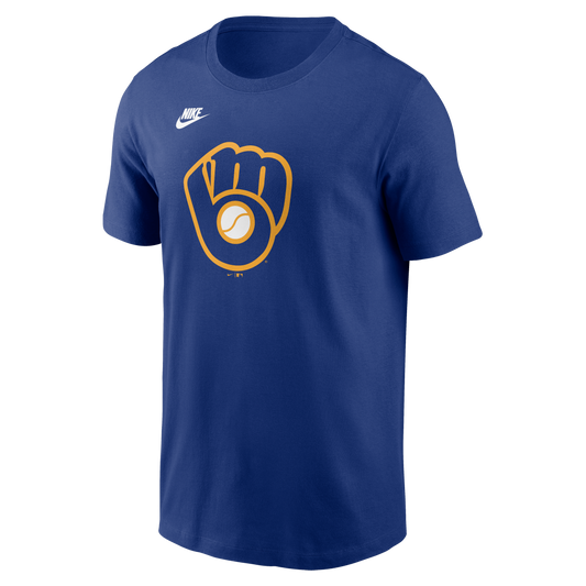 Camiseta azul real Cooperstown para hombre con el logotipo del equipo de los Milwaukee Brewers de Nike