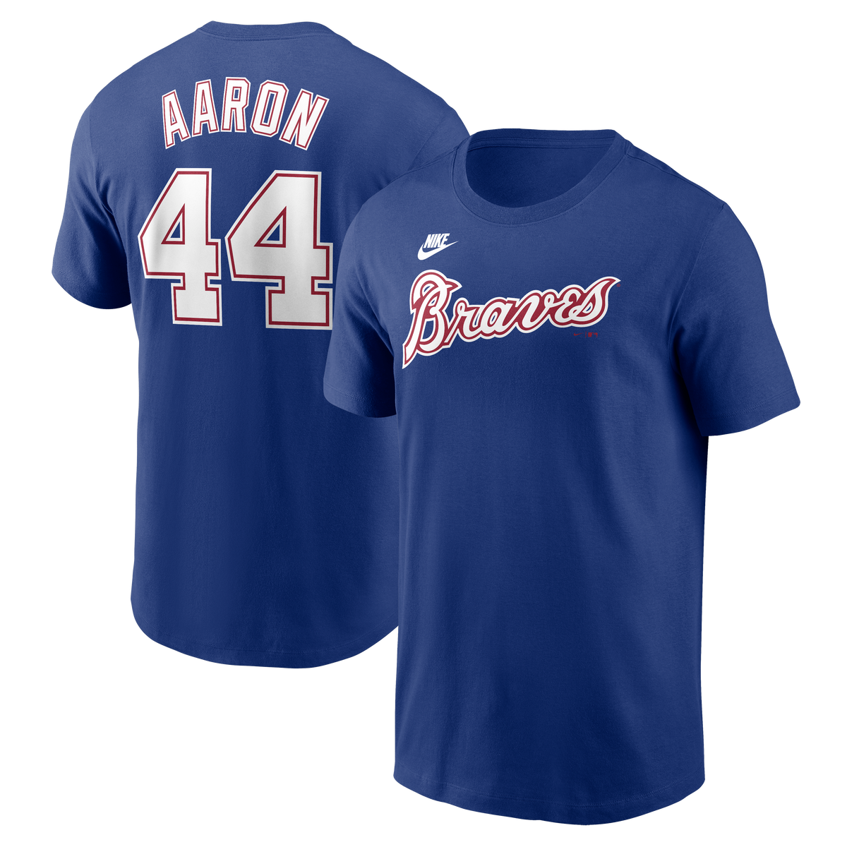 Men's Hank Aaron Atlanta Braves Nike Royal Blue Name and Number T-Shirt