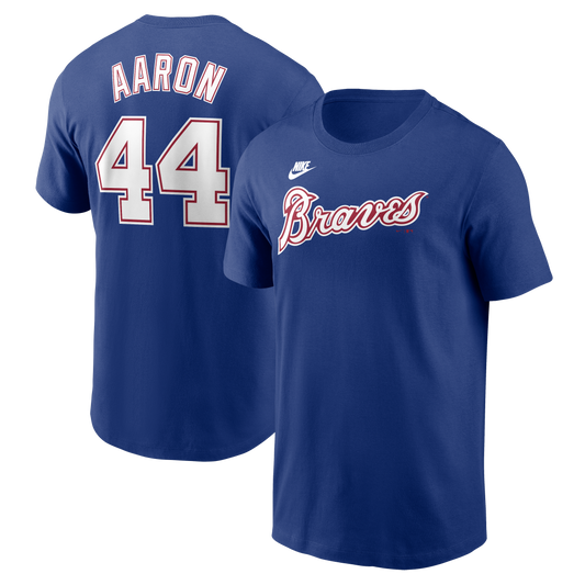Men's Hank Aaron Atlanta Braves Nike Royal Blue Name and Number T-Shirt