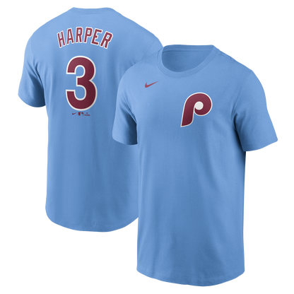 Camiseta Nike Valor azul para hombre de Bryce Harper de los Philadelphia Phillies con nombre y número