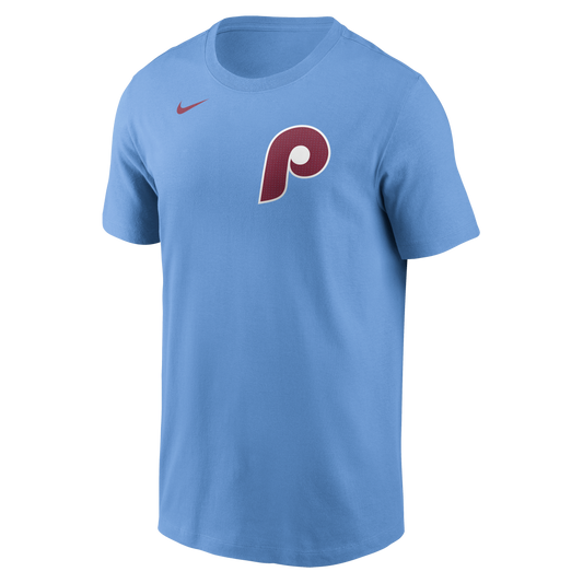 Camiseta Nike Valor azul para hombre de Bryce Harper de los Philadelphia Phillies con nombre y número