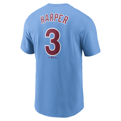 Camiseta Nike Valor azul para hombre de Bryce Harper de los Philadelphia Phillies con nombre y número
