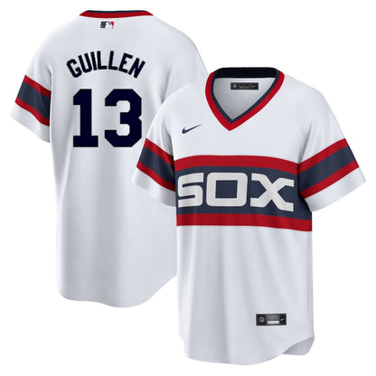 NIKE Men's Ozzie Guillen Chicago White Sox 1983 Home White Premium Lettering Replica Jersey