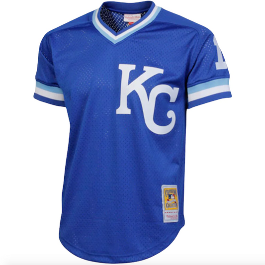 Camiseta de práctica de bateo de malla azul de Bo Jackson con los Kansas City Royals de 1989, réplica auténtica de Mitchell & Ness para hombre