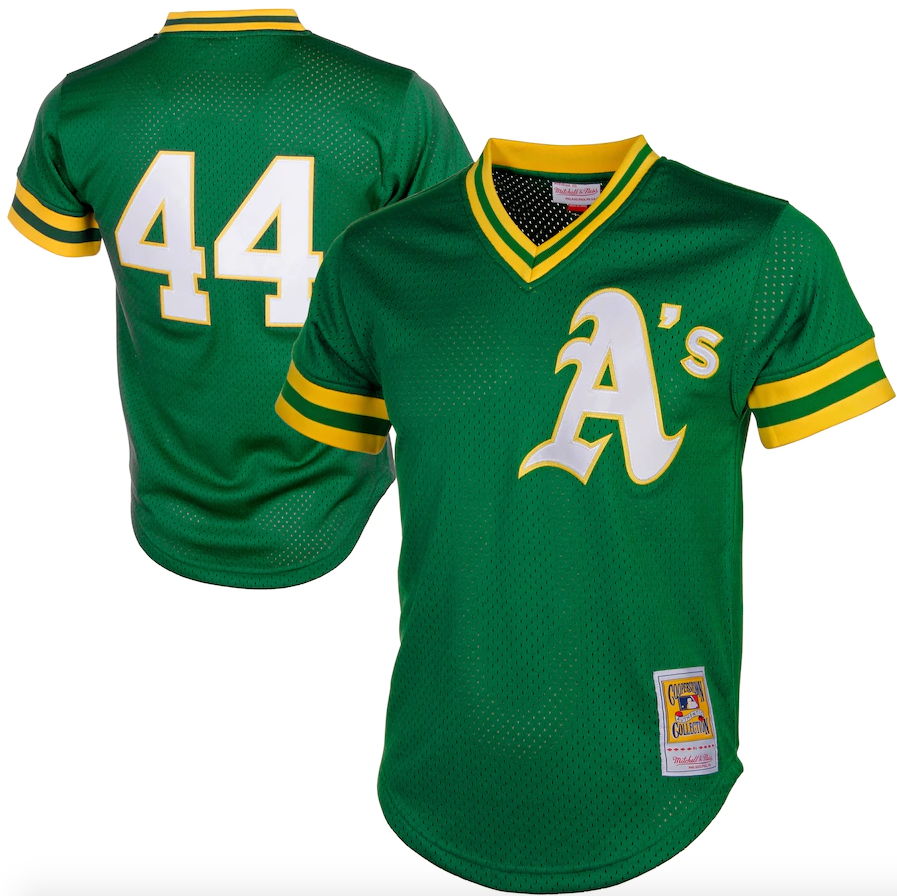 Men's Oakland Athletics Reggie Jackson Mitchell & Ness Green Cooperstown 1987 Mesh Batting Practice Jersey