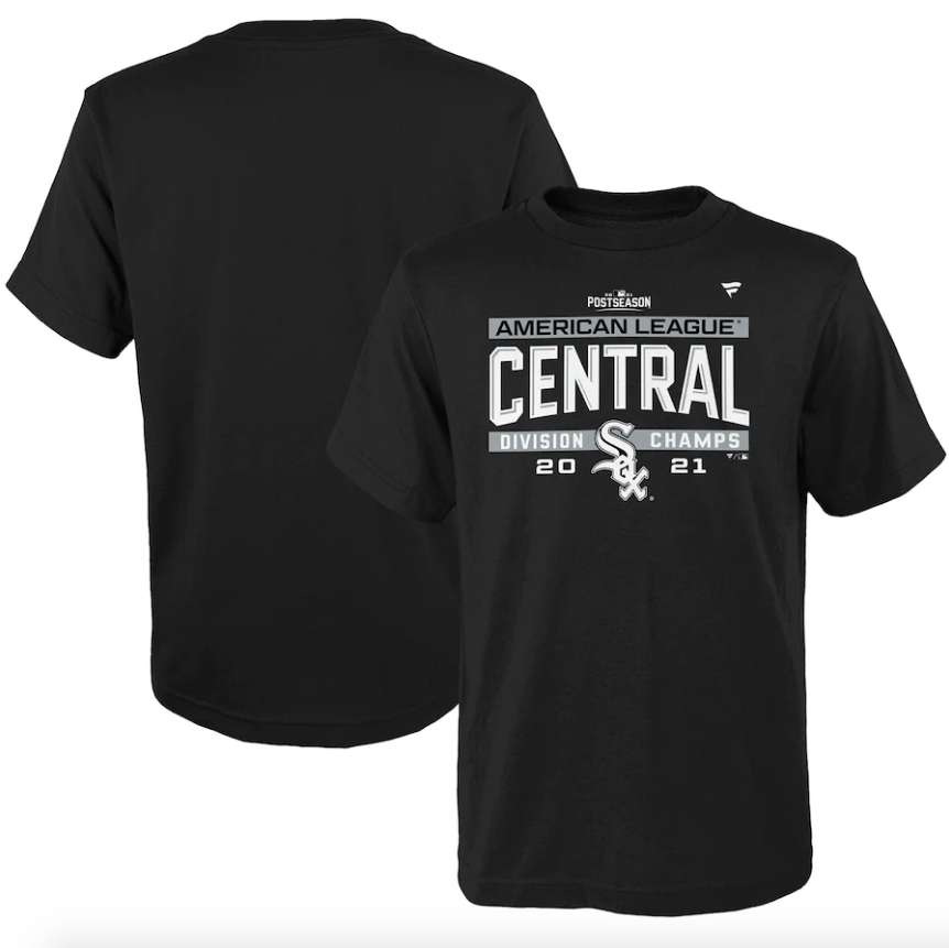 Camiseta juvenil de vestuario de los Chicago White Sox negra Campeones de la División AL Central 2021