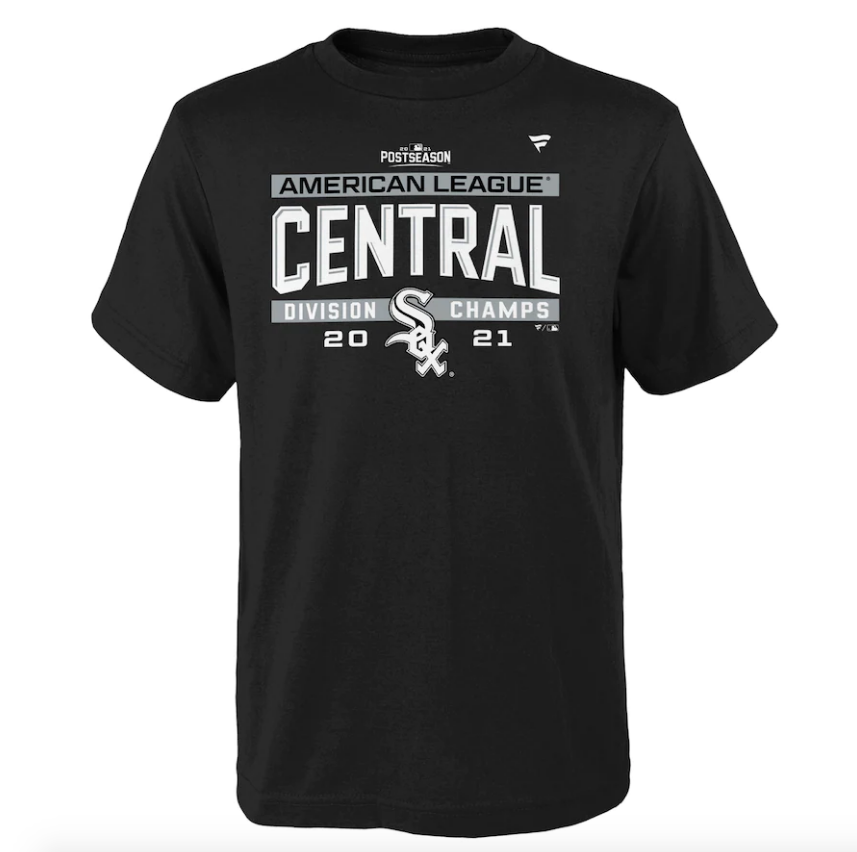 Camiseta juvenil de vestuario de los Chicago White Sox negra Campeones de la División AL Central 2021