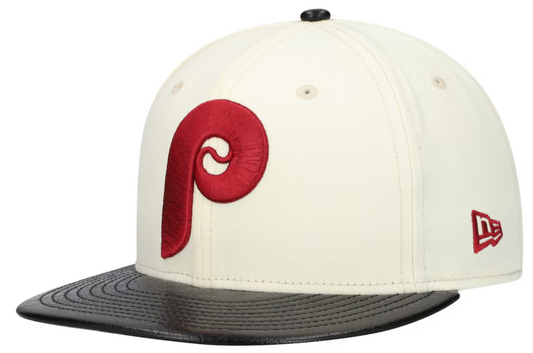 Philadelphia Phillies Cooperstown Collection Cream/Black Leather Visor New Era 59FIFTY Fitted Hat
