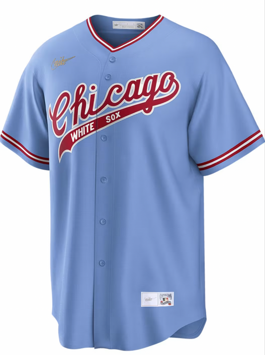 Camiseta réplica en blanco de NIKE para hombre Chicago White Sox Cooperstown Turn Back The Clock 1972 de visitante azul