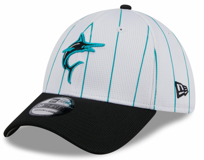 Men's Miami Marlins New Era 2024 Batting Practice White/Black 39THIRTY Flex-Fit Hat