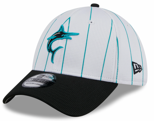 Men's Miami Marlins New Era 2024 Batting Practice White/Black 39THIRTY Flex-Fit Hat