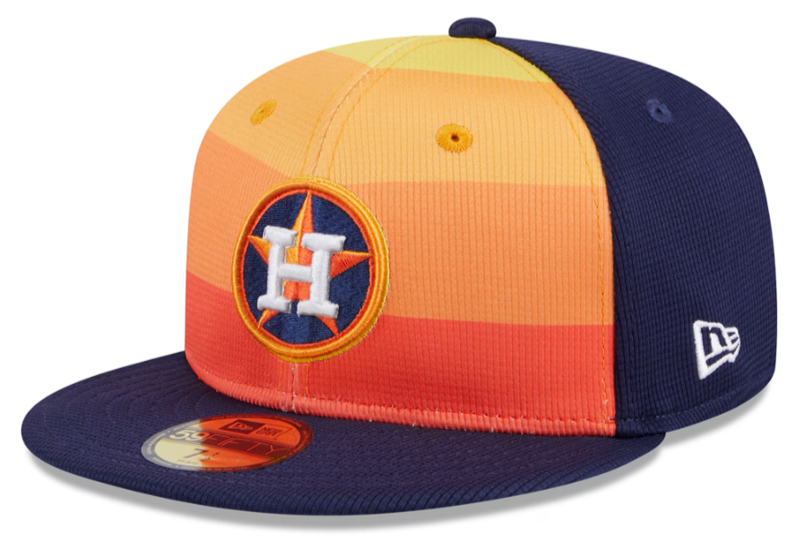 Gorra ajustada 59FIFTY New Era de práctica de bateo de los Houston Astros 2024 en azul marino para hombre