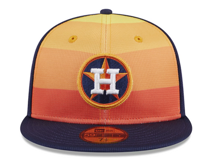 Gorra ajustada 59FIFTY New Era de práctica de bateo de los Houston Astros 2024 en azul marino para hombre