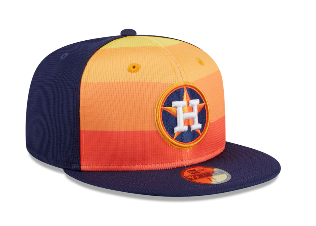 Gorra ajustada 59FIFTY New Era de práctica de bateo de los Houston Astros 2024 en azul marino para hombre