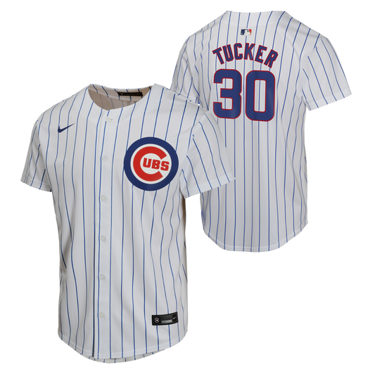 NIKE Youth Kyle Tucker Chicago Cubs White Home Replica Sublimated Twill Jersey