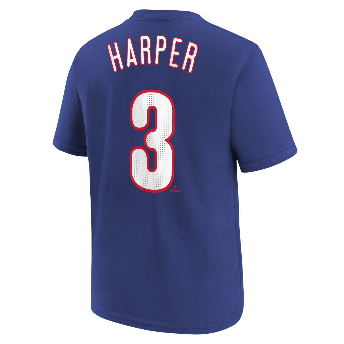 Camiseta juvenil Bryce Harper Nike azul real FUSE con nombre y número del jugador