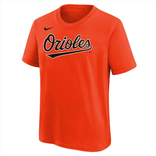 Camiseta juvenil de los Baltimore Orioles Jackson Holiday Nike FUSE naranja con nombre y número