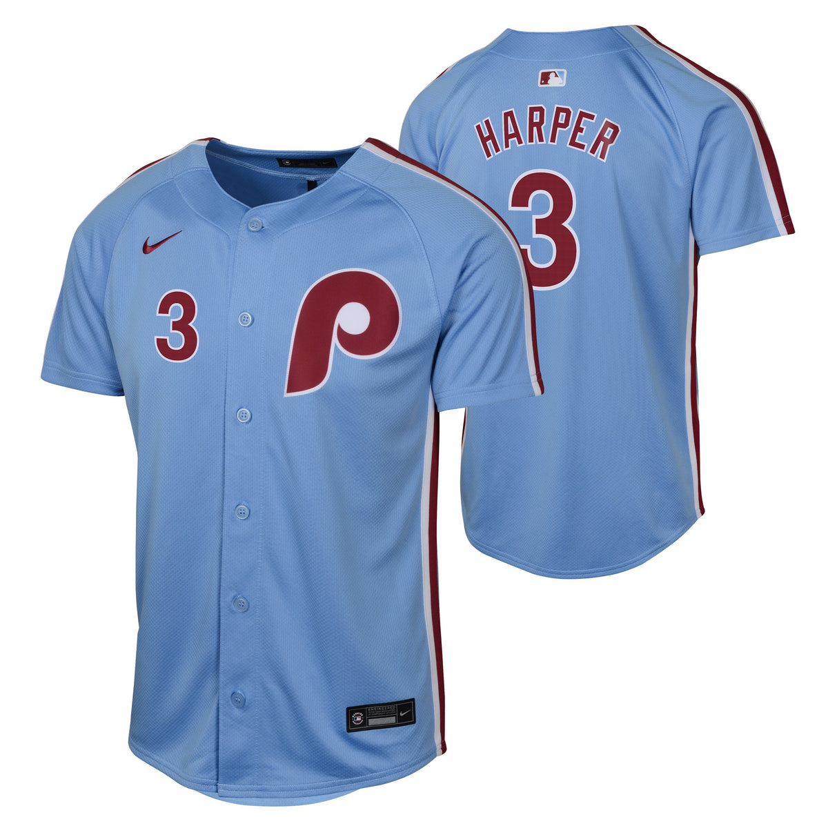 Camiseta réplica limitada azul alternativa NIKE de Bryce Harper de los Philadelphia Phillies para jóvenes